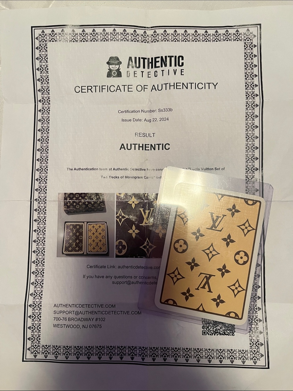 Louis Vuitton Gold and Brown Monogram Playing Card-Comes with COA